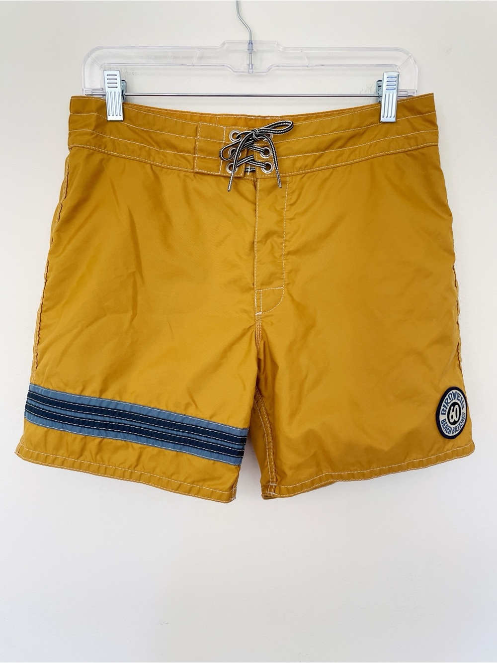 Birdwell Beach Britches Mens Mustard Yellow Swim Board Shorts Navy Stripe Trunk